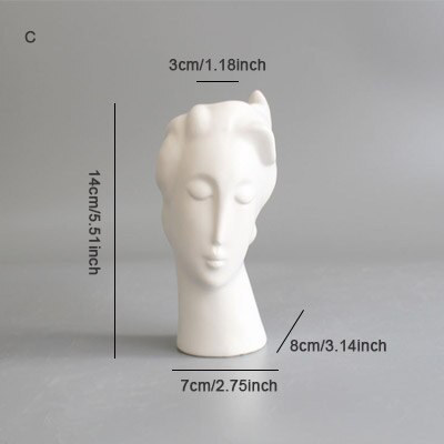 Nordic ins minimalistisk keramisk mini abstrakt vase svart og hvit ansiktsutstilling dekorasjon statue hode type vase: C