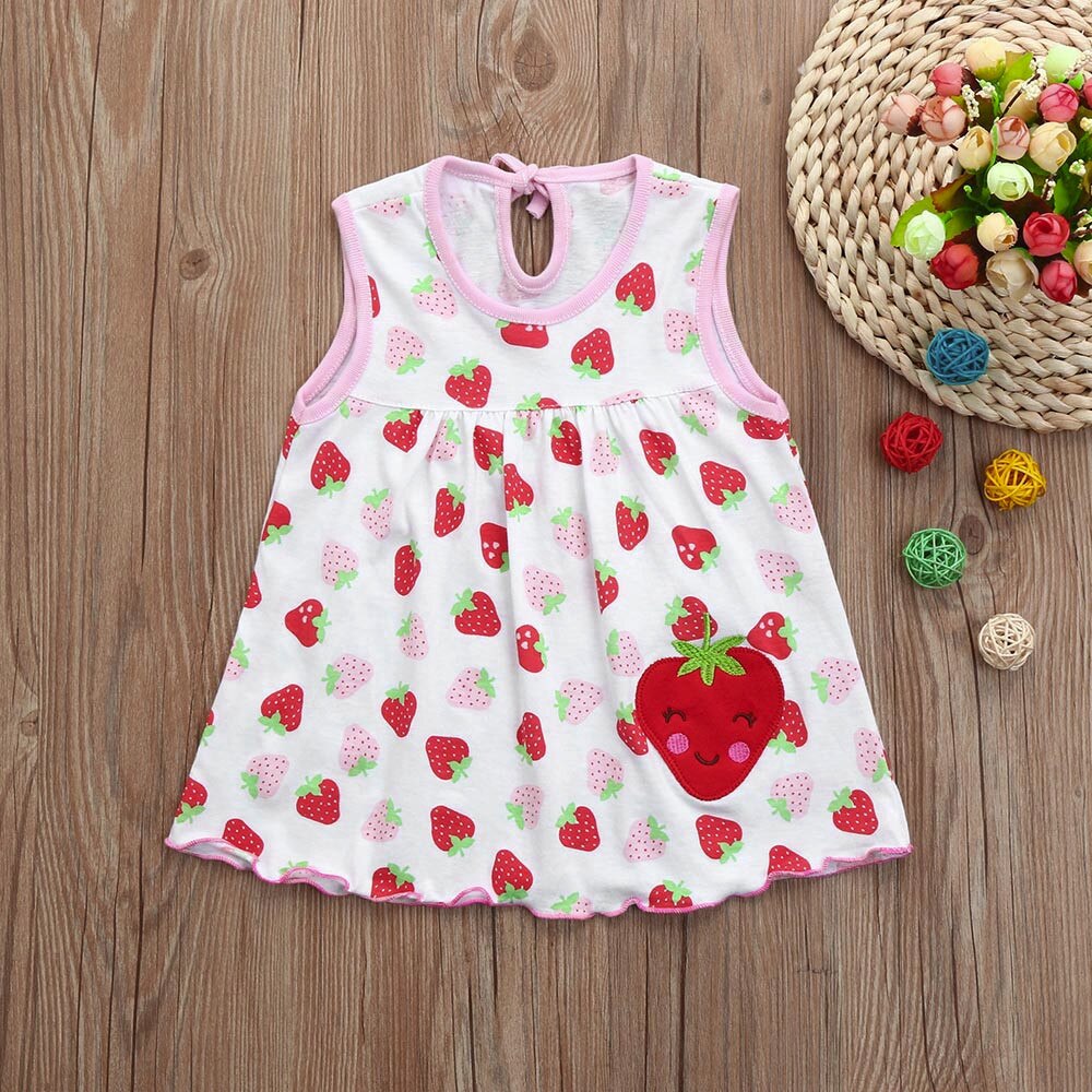 Sommer Mädchen Kleid Kleinkind Nettes Baby Baumwolle Blume freundlicher Punkt Abschläge T-Shirt Weste Ärmelloses Mädchen lässig freundlicher Kleidung