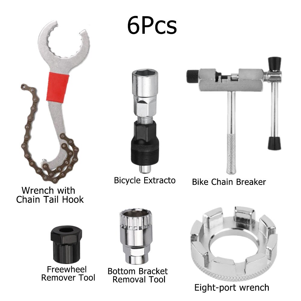 Bicycle Repair Tools Bike Chain Breaker Cutter Bicycle Bottom Bracket Remover Crank Extractor Puller Wrench Flywheel Removal: 6 PCS Repair Tools