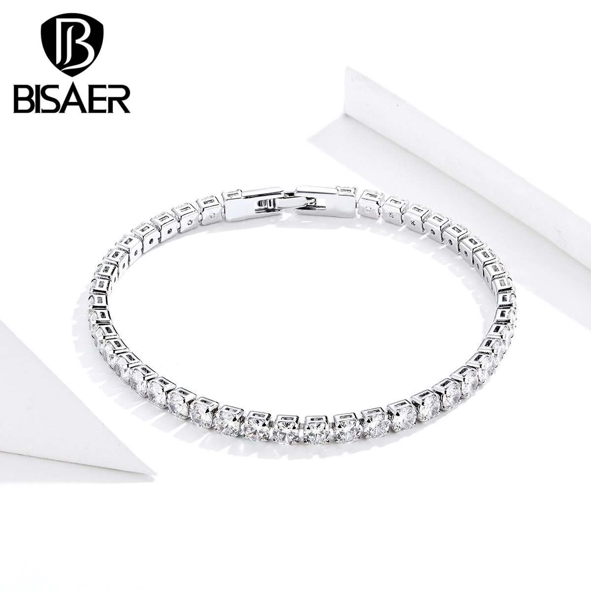 Pulseras de tenis BISAER plata COLOR cúbico zirconia Femme pulseras para mujeres boda compromiso joyería