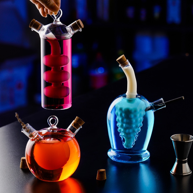1/pcs Double Tube Glass Cup Mandarin Duck Martini Cocktail Glass Party Bar Coffee Wine Bottle Doomed Drinkware