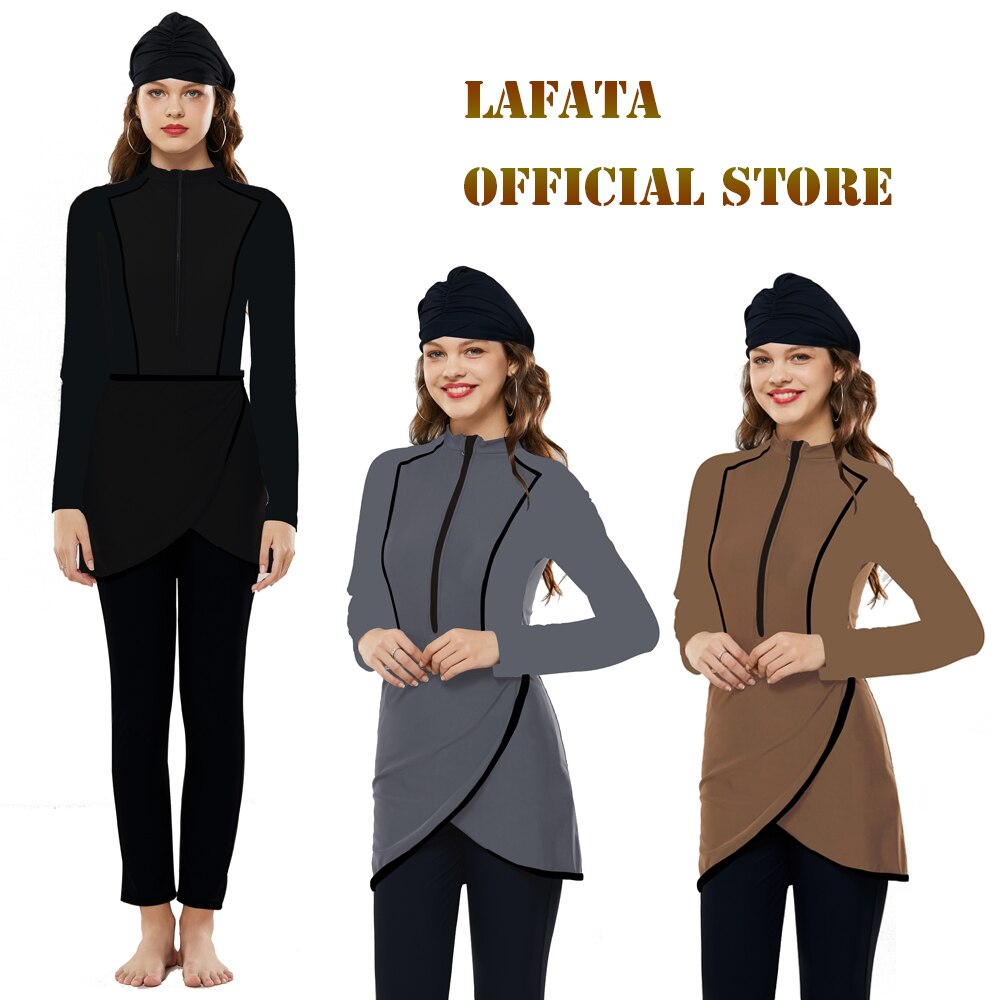 LaFata Color Muslim Swimwear Islamic Modest Swimming Suit Burkini Women Swimsuit with Hijab