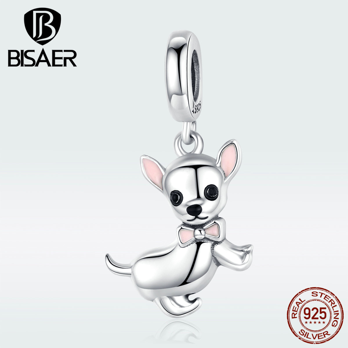 Dog Charms BISAER 925 Sterling Silver Chihuahua Beads Dog Doggy Animal Silver Charms fit for Women Bracelets Silver 925 Jewelry