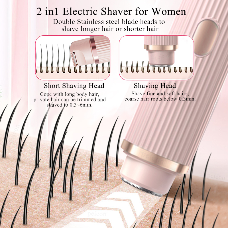 Maquinilla de afeitar eléctrica para mujer, recortador de pelo de Bikini para piernas y cuerpo, afeitadora de bigote facial portátil 2 en 1, depilación indolora para axilas
