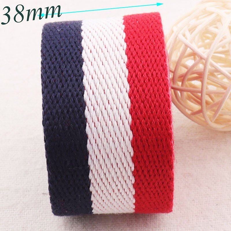 1 1/2 "Blauw Wit Rood Gestreepte Katoenen Webbing-38mm-Belt Zachte Sleutelhanger Lanyard Bag Purse Singels Leash Supplies-1-5 Yards