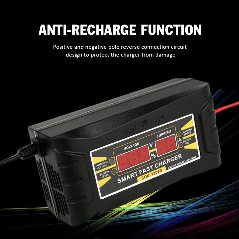 12V 6A EU/US 110-240V AC Input Automatic Smart Battery Charger Maintainer Desulfator for Lead Acid Batteries Car Battery Charger