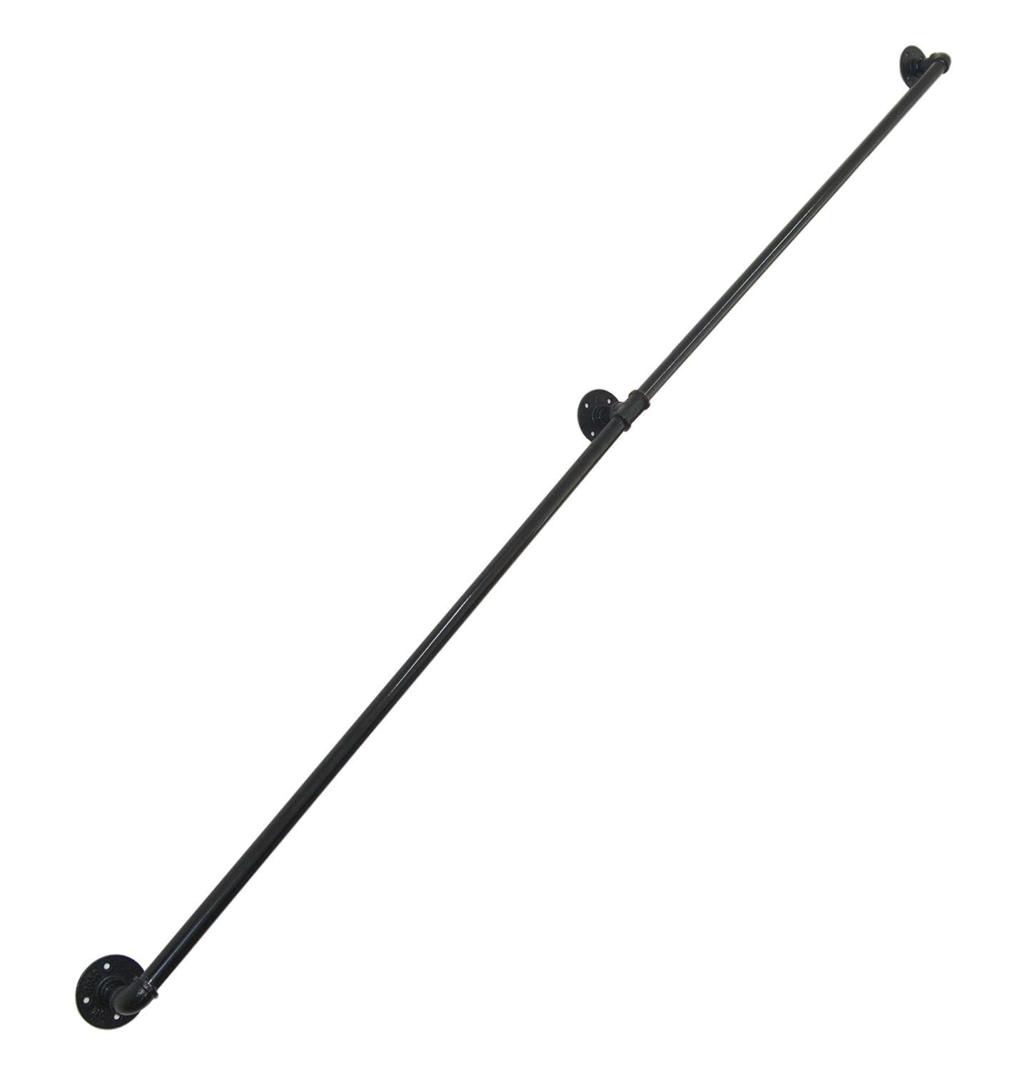 DIYHD 5FT-11FT Stair Black Pipe Handrail With 3 Wall Mount Support Loft Stair Handrail