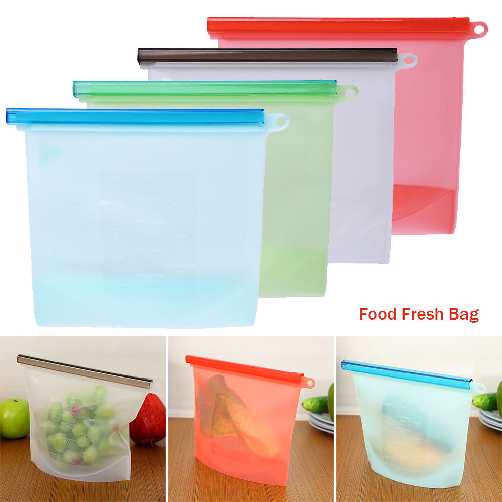 1pc Kitchen Fresh Zip lock Bag Reusable Silicone Food Freezer Storage Ziplock 17.5*23cm