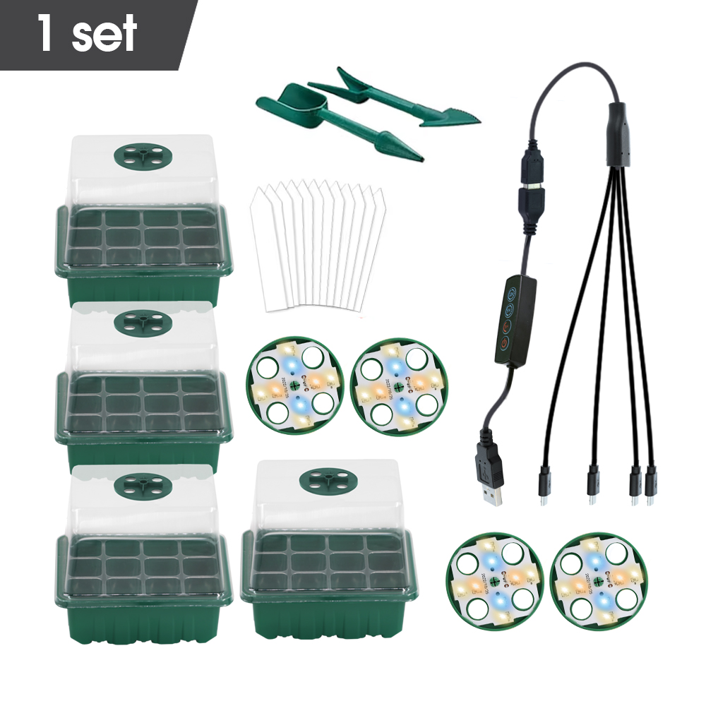 LED Nursery Pots with Grow Light Plant Seed Starter Trays Home Greenhouse Growing Lamp 12Cell Seedling Box Timer Kit Controller: Rose Red