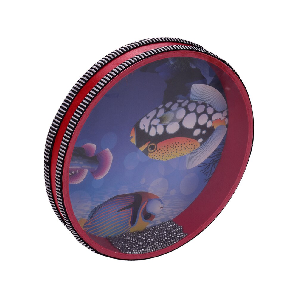 10-inch Solid Wooden Ocean Drum Sea Wave Drum Frame Drum Gentle Sea Wave Sound Musical Toy Red