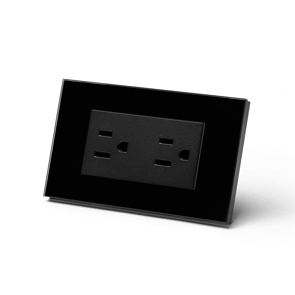 BSEED Tempered Glass Panel US Standard Vertical Duplex Receptacle Electrical Outlets Black