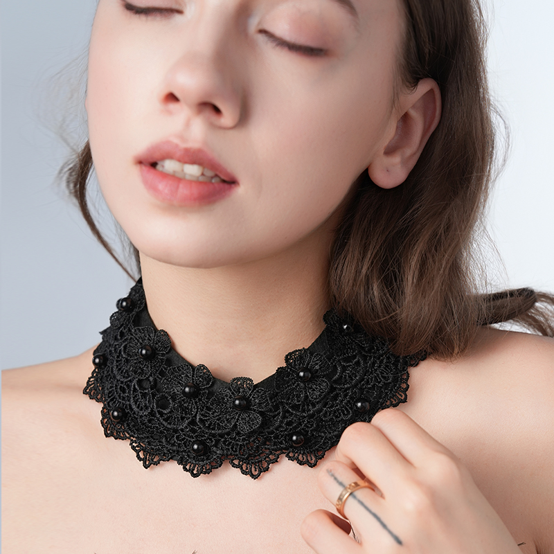 Pearl Beaded Lace Trim Collar Ribbons Women Neckla... – Grandado
