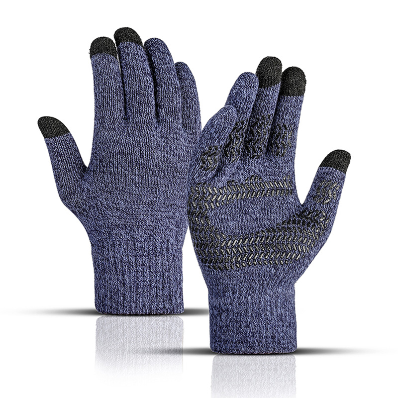 Guantes de punto antideslizantes para hombre, manoplas masculinas de goma antideslizantes de dedo completo para conducción, negocios y ciclismo, con pantalla táctil, para invierno y otoño: Navy
