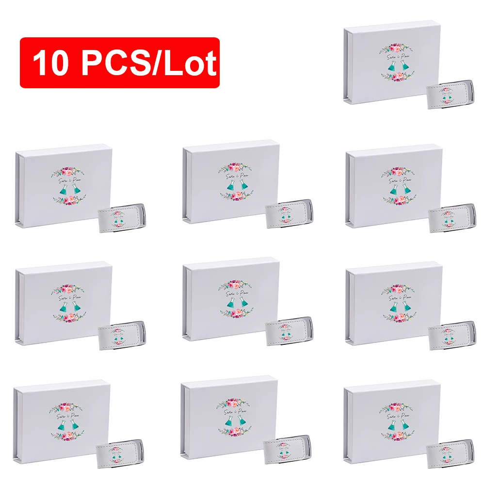 10 st/parti bröllops anpassad låda usb 2.0 flash-minne färgtryck anpassat penna-enhet verklig kapacitet leader-minne 64gb