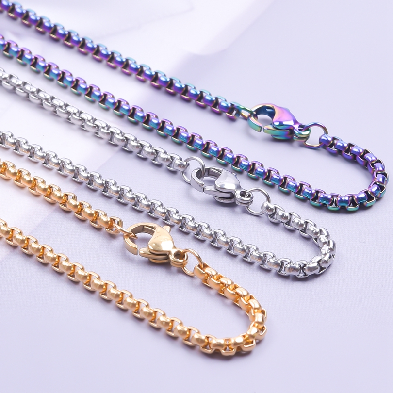 Collares de cadena de perlas cuadradas de 20-90cm para mujeres/hombres, accesorios DIY, pulseras, collar, joyería de acero inoxidable, materiales hechos a mano