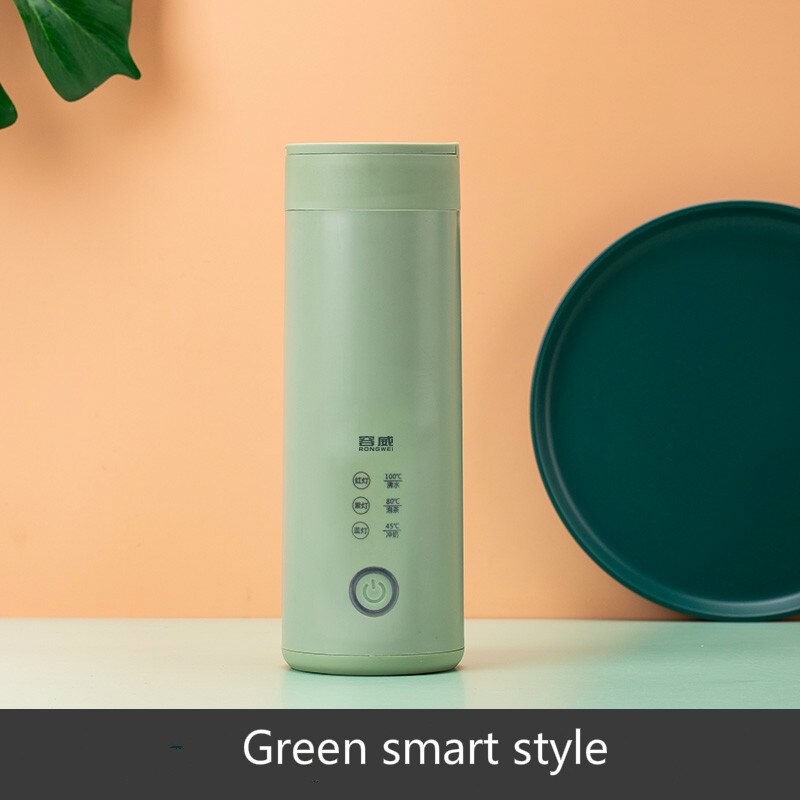 Upgraded style smart heating water cup health cup electric heating cup automatic portable travel porridge cup milk heating cup: Green Smart Edition