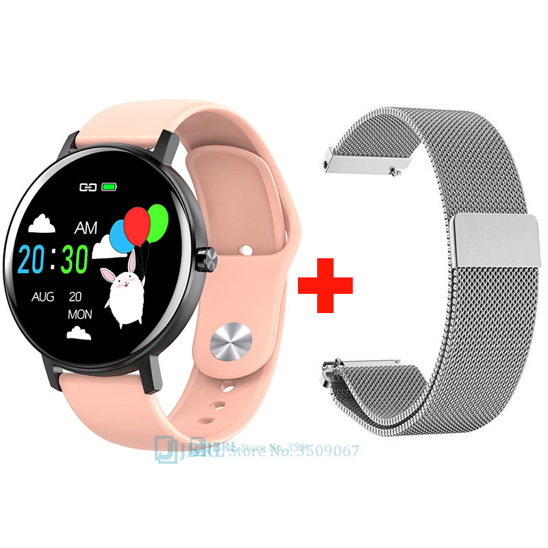 Rotondo Smart Band Donne Degli Uomini Braccialetto Intelligente Inseguitore di Fitness Per Android IOS Smartband Nuovo Full Touch Intelligente Wristband della Fascia di Polso: pink add strap 6