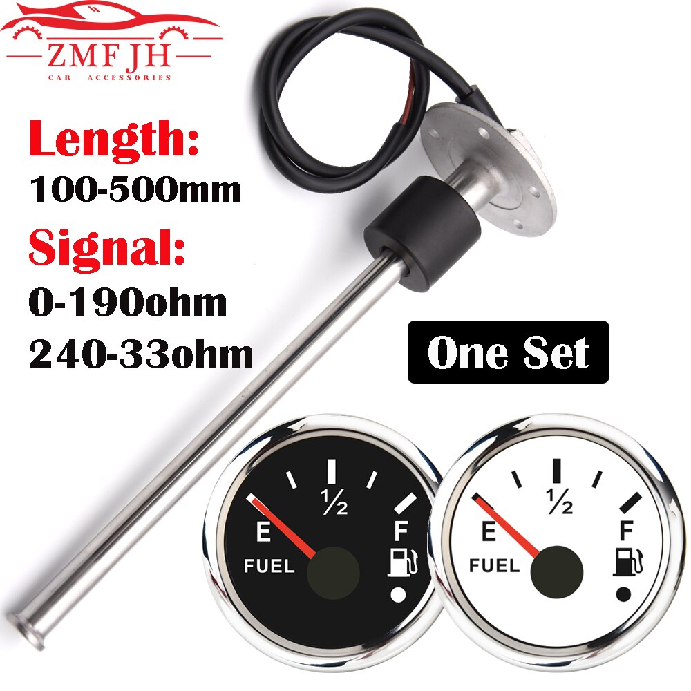 52MM Gauge Fuel Level Gauge 0-190ohm/240ohm-33ohm Fuel Tank Level Indicator Meter with Fuel Level Sensor 100MM 200MM 300MM 400MM