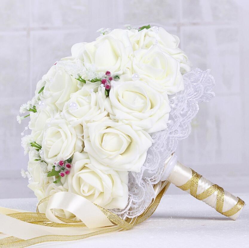 Bourgondië Wedding Boeket Roze/Rood/Wit/Bourgondië Bridal Bruidsmeisje Bloem Kunstmatige Bloem Roos Boeket Bruid AA130: white