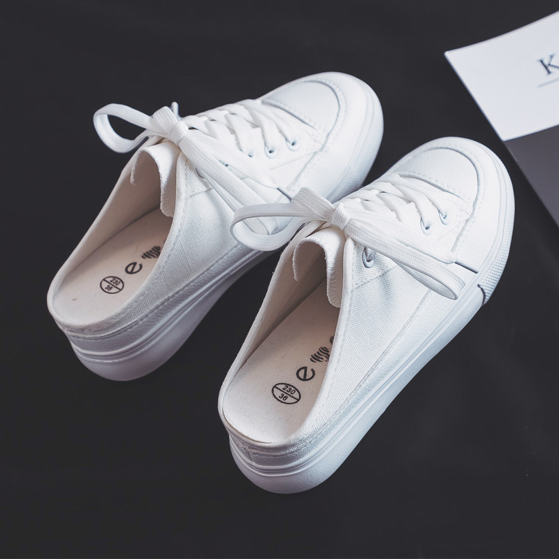 Zomer verhoogde canvas schoenen dames zonder hak halve slippers dikke onderkant koreaanse versie van wilde sportschoenen dames zp -37