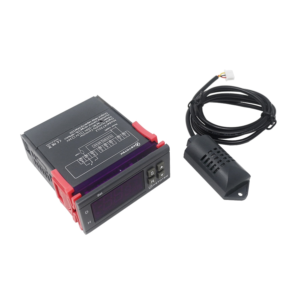 1% ~ 99%RH Digital Humidity Controller Red Led Display 220V 12V 10A Hygrometer With Humidity Sensor PU Delay Protection Function