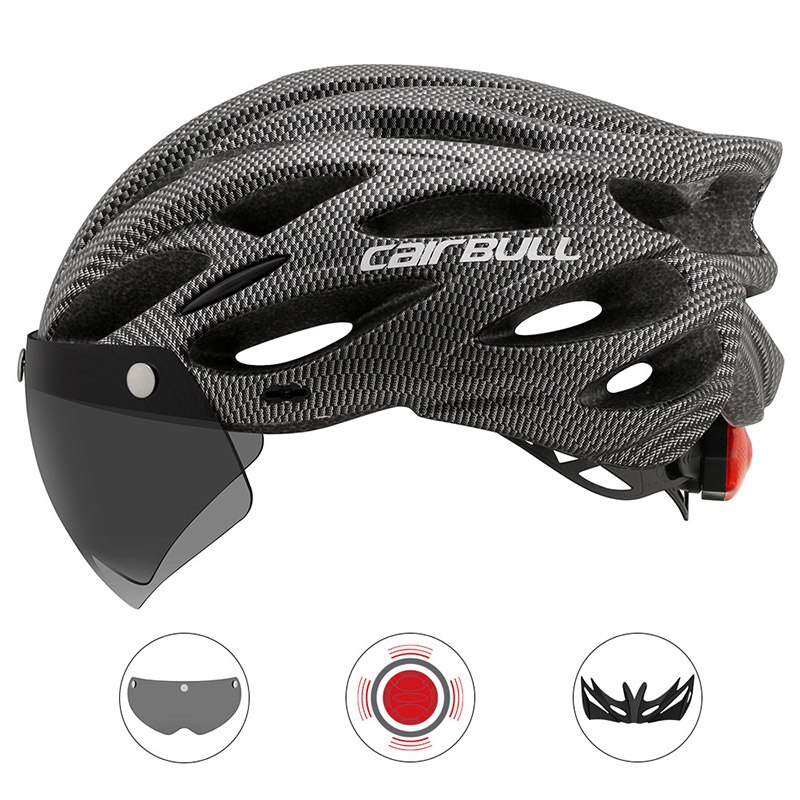 Cairbull ALLROAD Bicycle Helmet Highway Mountain Bike Riding Helmet with Lens and Brim: CB26-Carbon-1