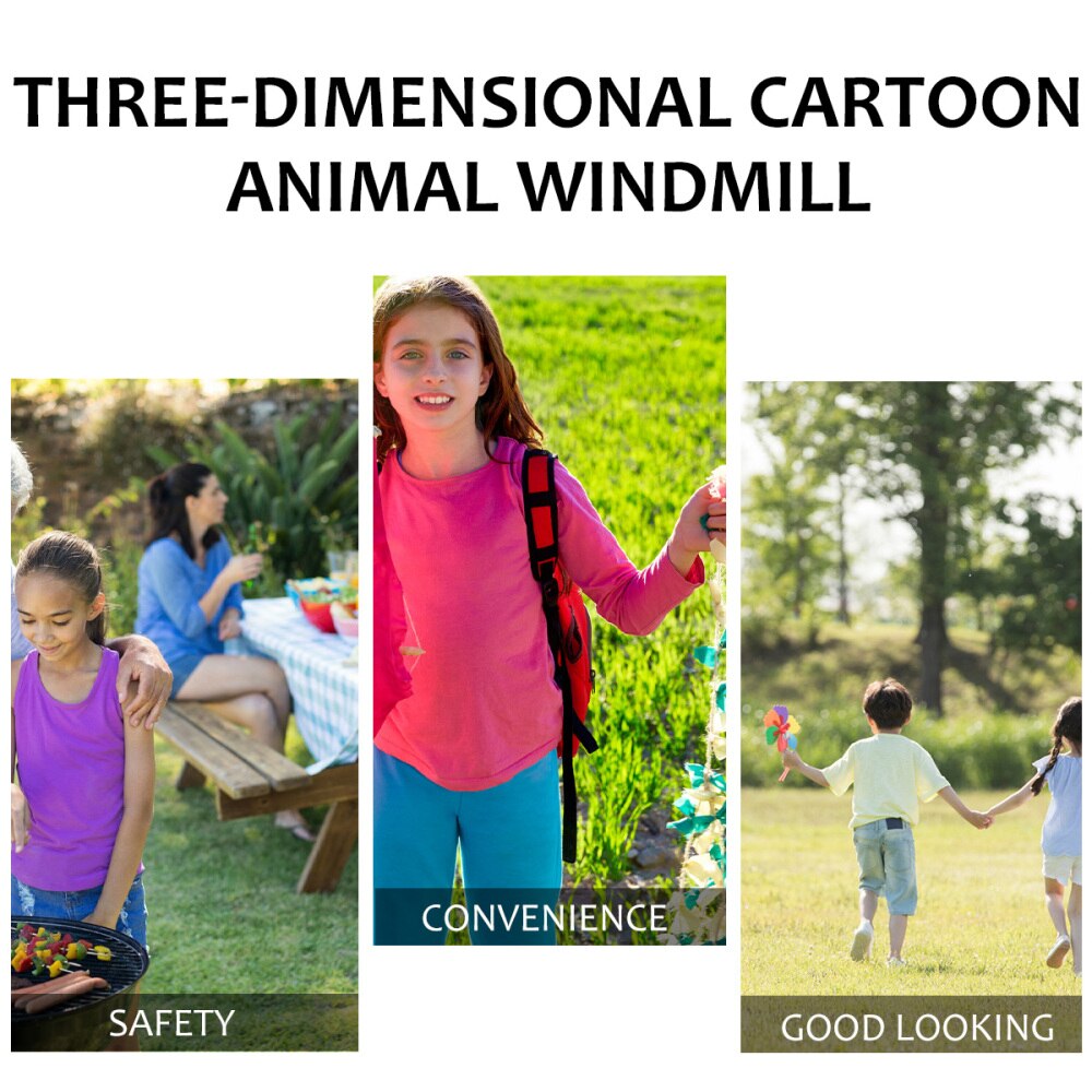 3 stuks driedimensionale mooie landschapsversiering in de vorm van een cartoondier in de vorm van een windmolen voor kinderen