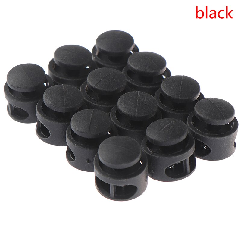 12pcs Double Hole Spring Cord Lock Round Ball Shaped Toggle Stoppers Stop Sliding Cord Fasteners Locks Buttons Ends Replacement: Black