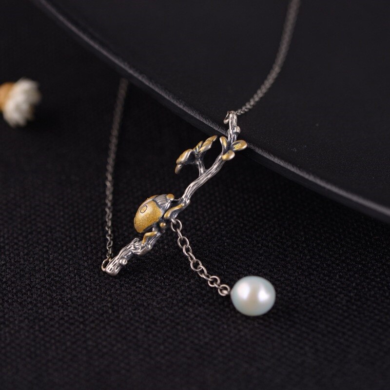 V.YA-Collar de plata de ley 925 para mujer, colgante de rama de oro flotante con temperamento a la , cadena redondo, de joyería