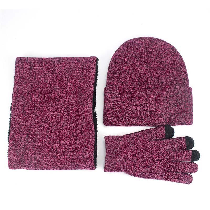 Bonnet et écharpe en coton doux et pour femmes, ensemble avec doublure chauffante, épais, gants de texto pour écran tactile intelligent