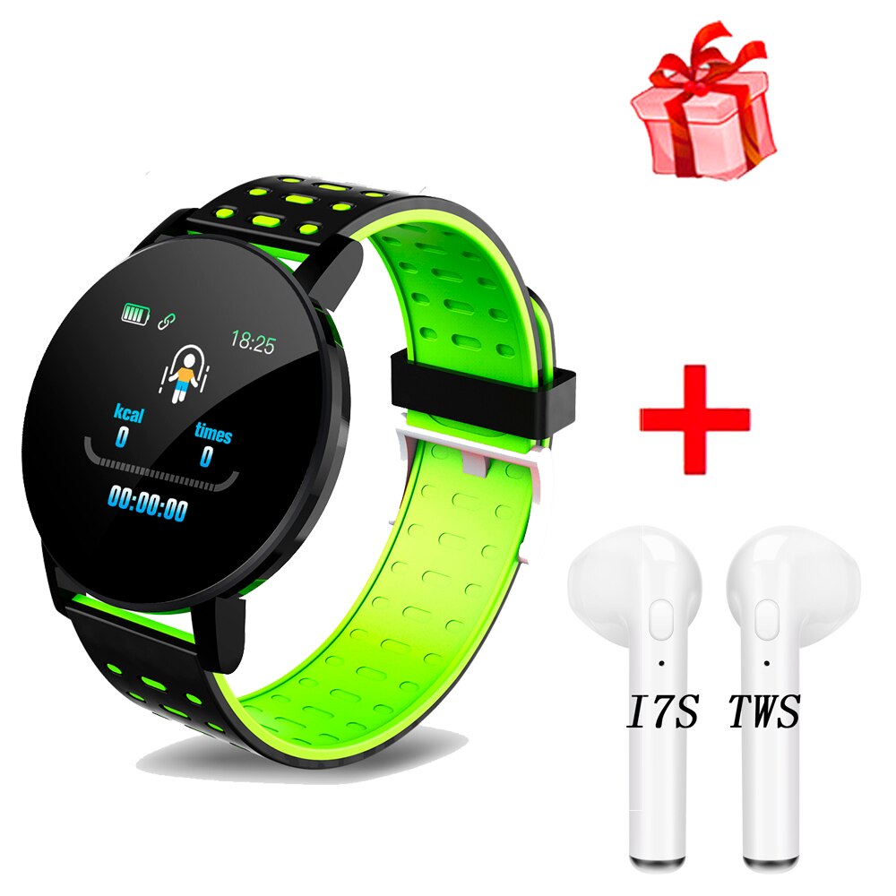 119 Plus Smart Armband Herz Rate Smart Uhr D18 Mann Armband Sport Uhren Band Wasserdichte Smartwatch Android Wecker: 119 Green i7s TWS