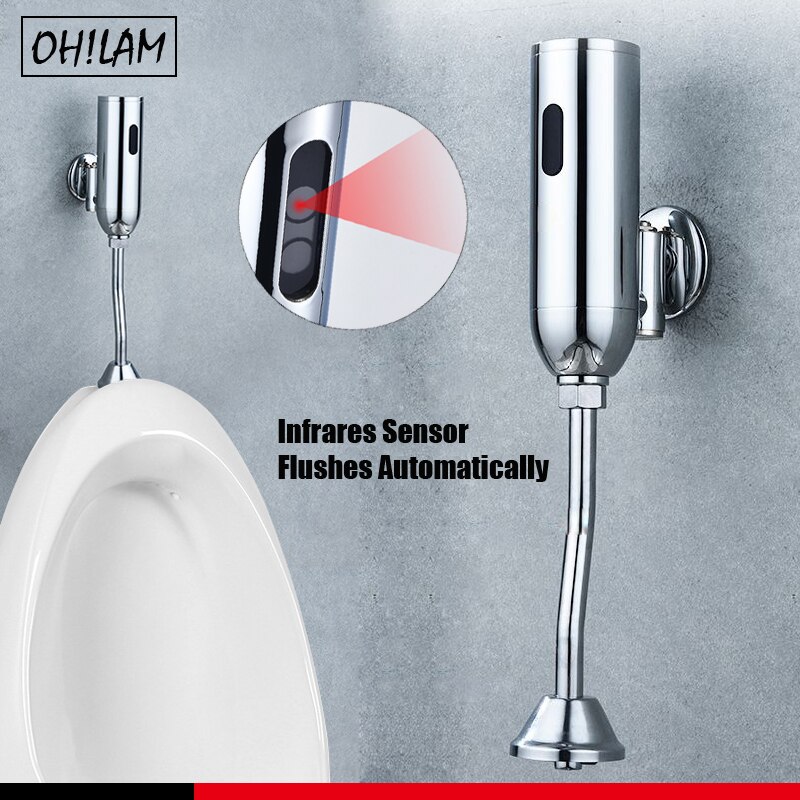 Bathroom Sensor Touchless Urinal Flush Valve Toilet Exposed Wall Mounted Automatic DC 6V Accessories