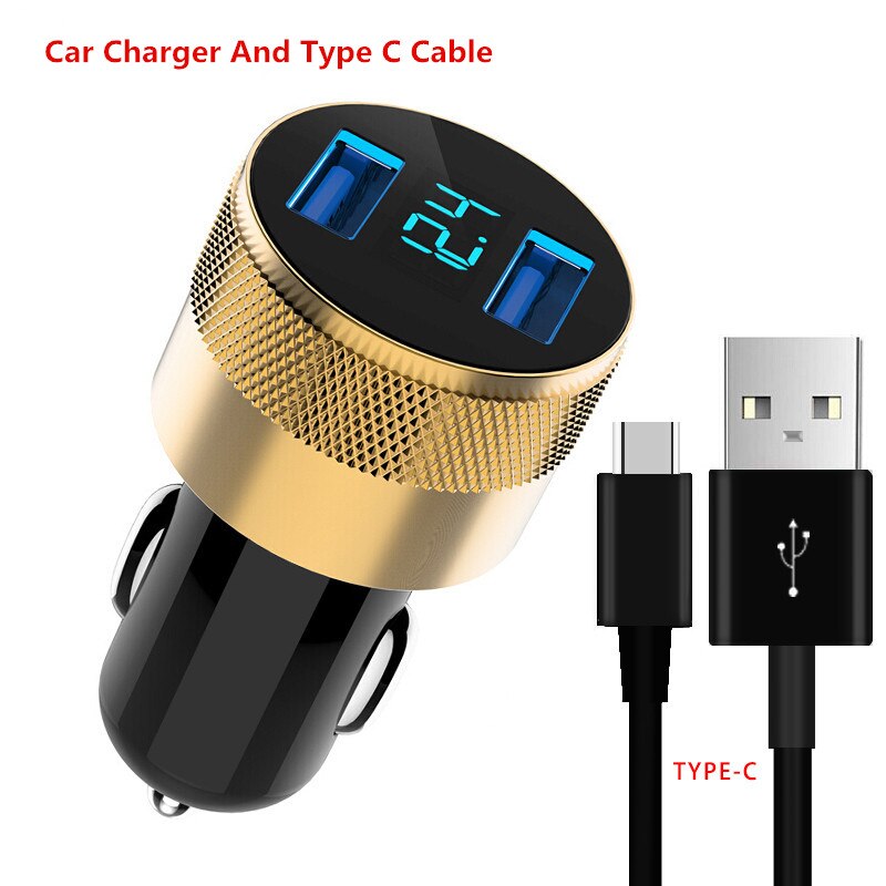 Dual USB Auto Ladegerät Universel LED-anzeige Auto-Ladegerät Schnelle Ladung Adapter Für Samsung Galaxis A51 A71 A91 A80 s20 S10 S9 Mi 10: Gold hinzufügen Typ c