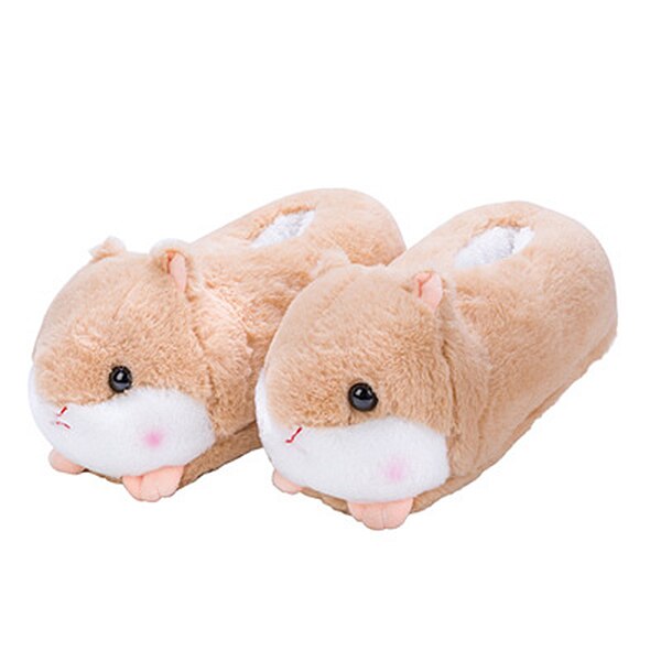 Frauen Warme Hausschuhe Pelzigen Baumwolle Rutschen Haus Boden Hausschuhe Nette Hamster Plüsch Rutschen Weibliche Cartoon tier Hausschuhe Heißer: brown / 7