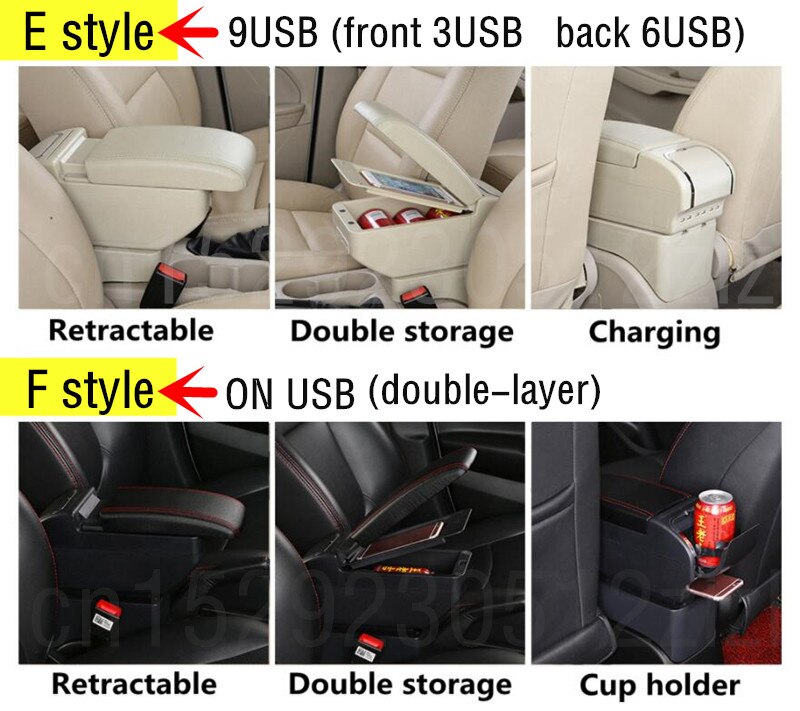 For Dacia Sandero armrest box central Store content Storage box Dacia stepway armrest box with cup holder ashtray 9USB interface