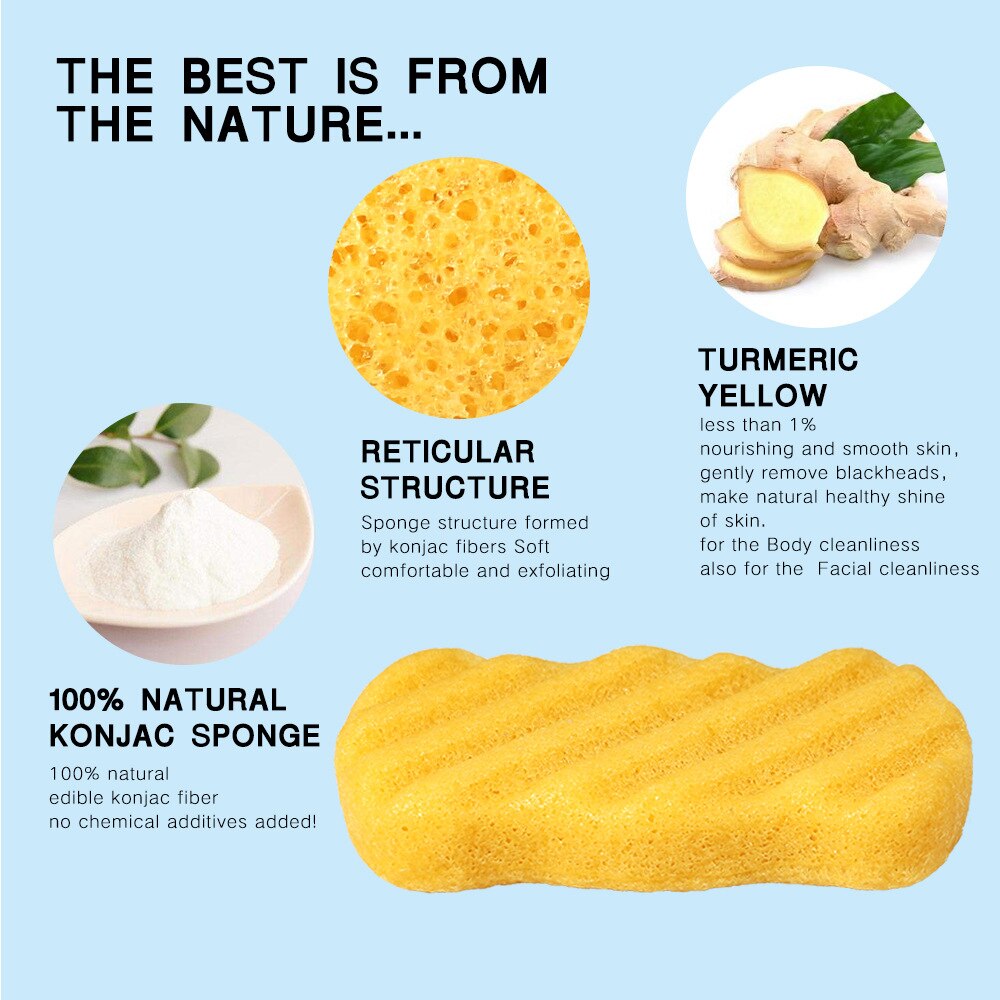 Wave 7 Pcs Natural Soft Konjac Facial Puff Face Body Cleanse Washing Sponge Exfoliator Cleansing Sponge Puff