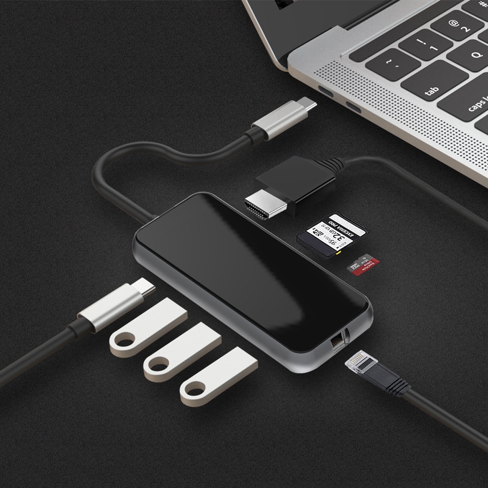 Multi Hub 8 en 1 type-c vers USB 3.1 HDMI SD/TF lecteur de carte PD adaptateur USB C Hub pour Macbook Pro OTG séparateur station d&#39;accueil de charge