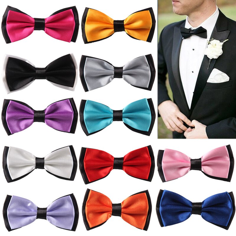 Adult Bowtie Classic Man Wedding Party Formal Satin Silk Multicolor Adjust Neck Bow tie style Clip-On