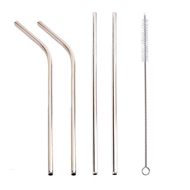 4 Pcs 6mm Straw with Cleaner Brush Short cocktail tubes Long Metal Drinking tubules Drink Straws For Smoothies Tapioca Milk Tea: Long Silver-4pcs