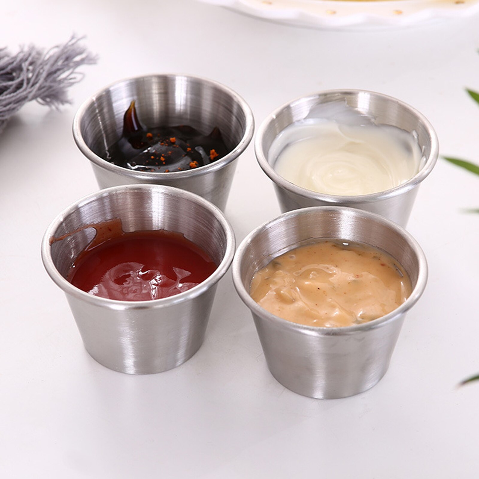 Stainless Steel Condiment Container Ramekin Storage Cup Sauce Pots 12 Pack In A Set For Bar Condiment Kitchen Tools
