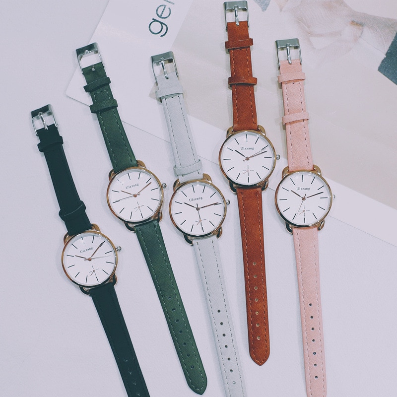 Ulzzang-relojes para mujer de cuero Vintage, de cuarzo, informal, de lujo,