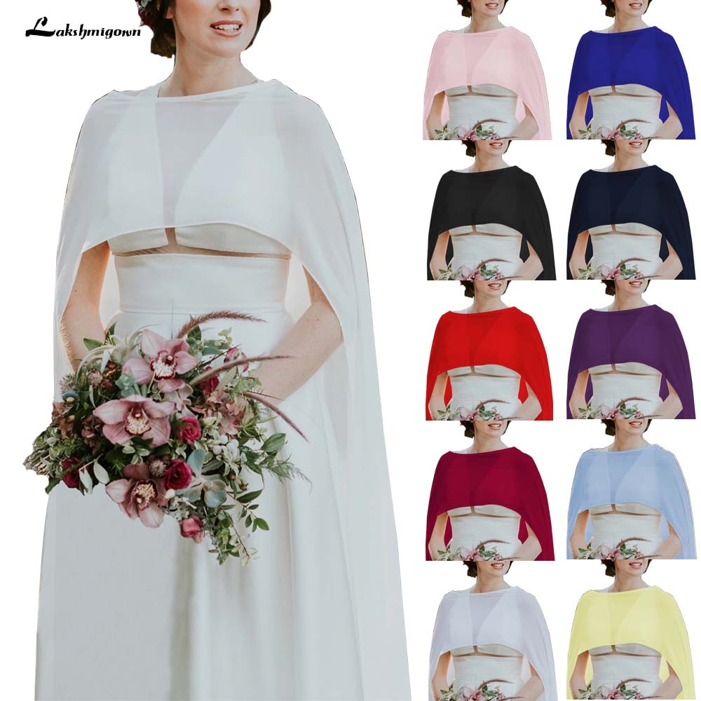 Eenvoudige Goedkope Bruiloft Accessoires Jassen Bolero Chiffon Wedding Cape Sjaals Wit En Ivoor Bruids Wraps