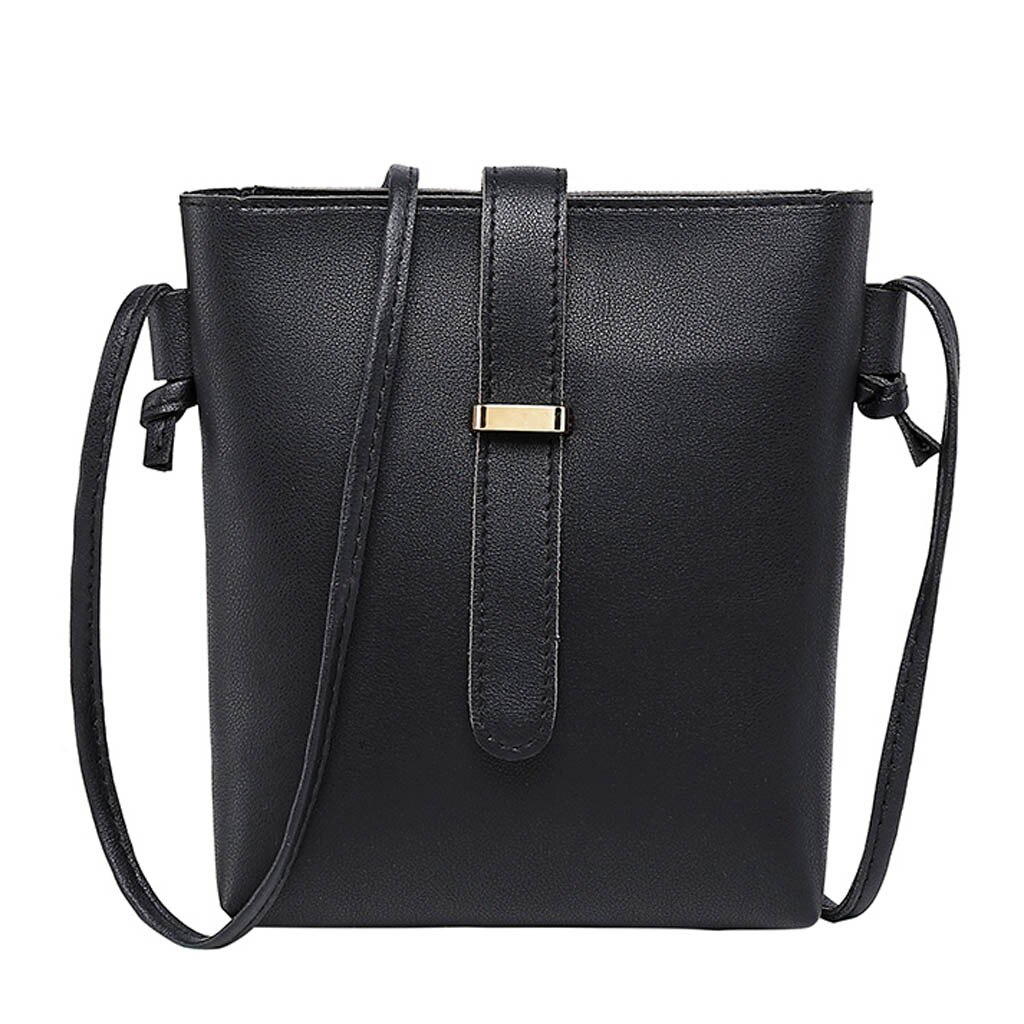 Einfache Eimer Tasche Frauen Strap Messenger Schulter Tasche Handy Handtaschen Weibliche Leder Eimer Haspe Crossbody-tasche: Black