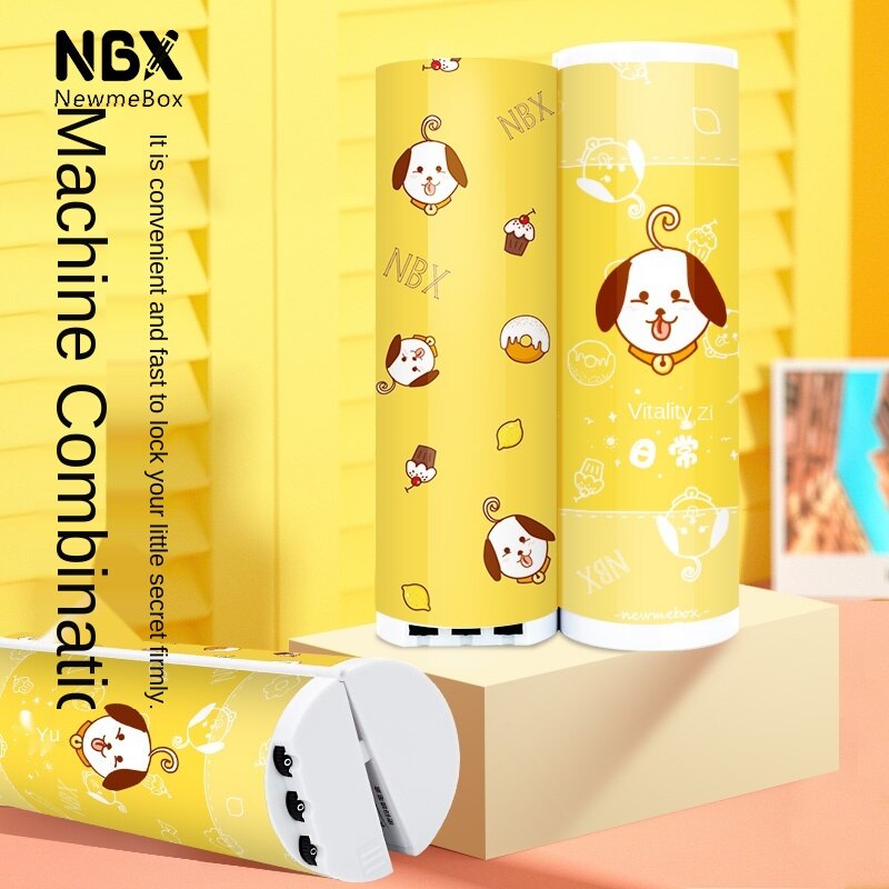 NBX cute animal pattern cylindrical stationery case made in China ins mechanical code lock pencil box Pencil cases for office