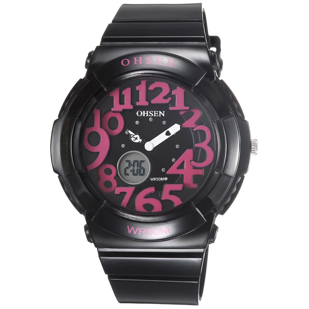 Ohsen digitaal quartz kinderhorloge voor meisjes, waterdicht, outdoor sporthorloge voor jongens, zwart siliconen dameshorloge: Zwart polshorloge