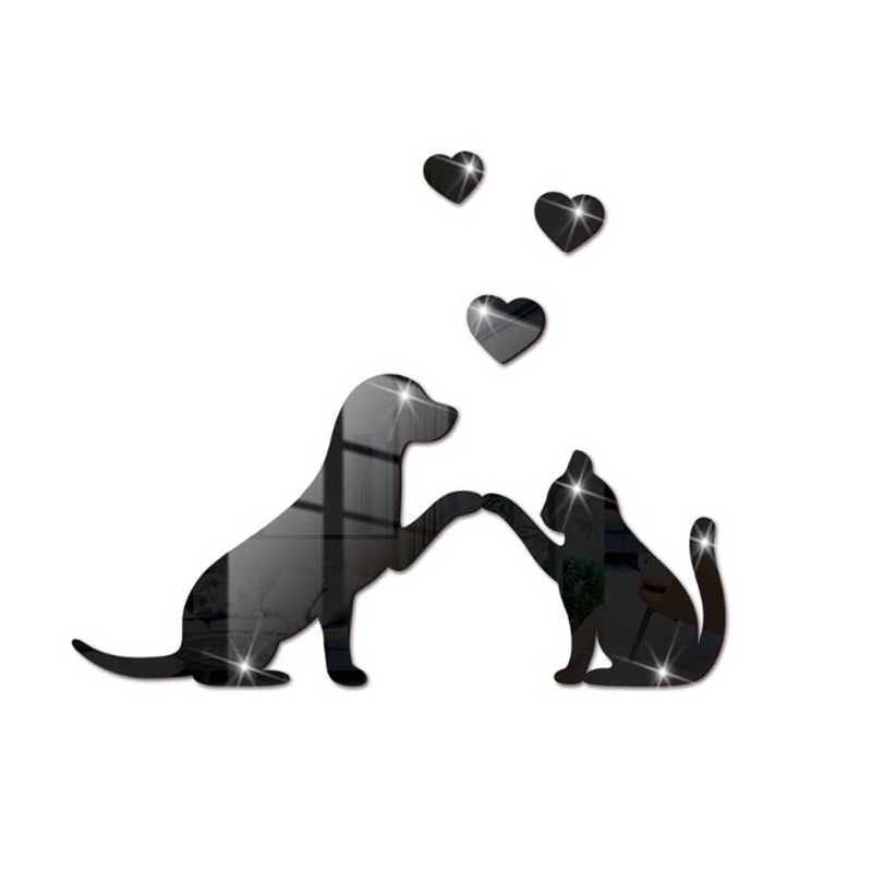 Black and White Cat Dog Wall Stickers Mirror 3D Acrylic DIY Self-adhesive Waterproof Home Decor Cattery Doghouse Decoration: Cat and dog black