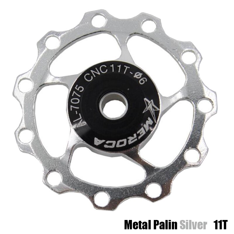 MTB Mountain Bike Road Bicycle Jockey Wheel 11T Aluminum Alloy Rear Derailleur Pulley Metal Bearing Guide Pulley Bearing: Metal Palin Silver
