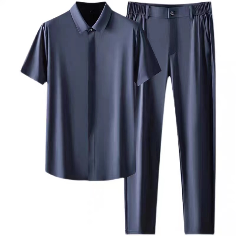 Traje deportivo de seda de hielo para hombre, conjunto informal, relajado, cómodo, transpirable, de , de talla grande, novedad de verano 2024
