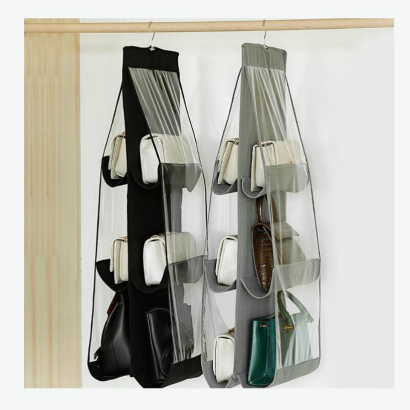 6 Pocket Hanging Handbag Organizer for Wardrobe Closet Transparent Storage Bag Door Wall Clear Sundry Shoe Bag with Hanger Pouch