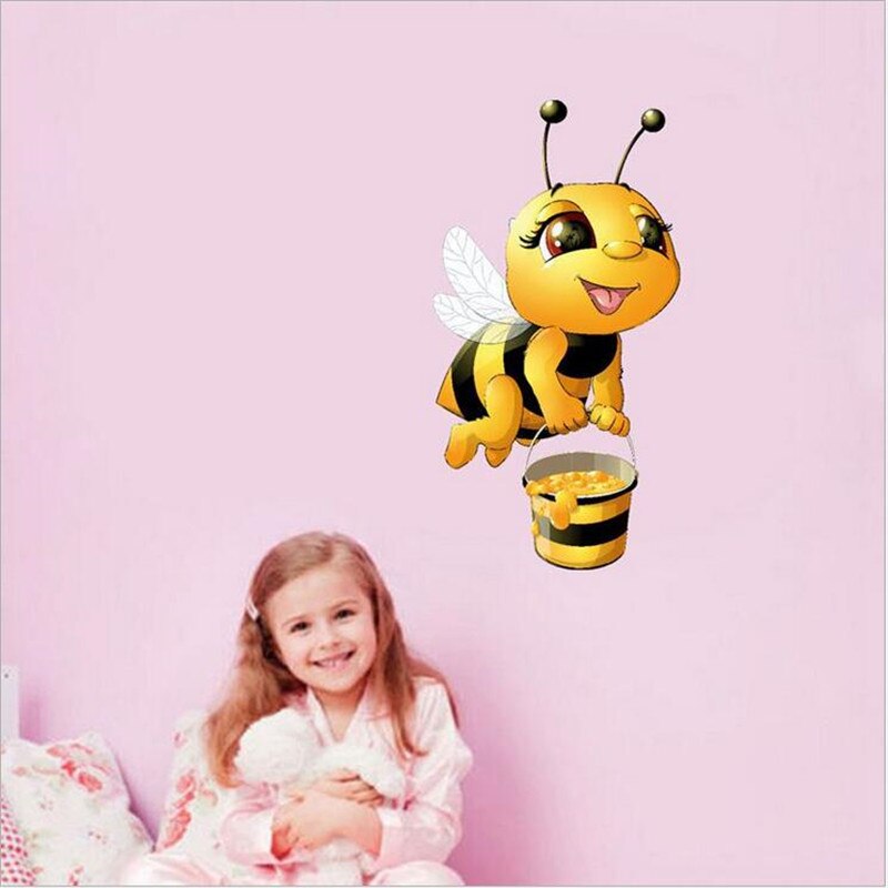 1Pcs Cartoon Bee Picking Honey Wall stickers Kid's Room Self-adhesive Decoration Pvc Cute Animal Stickers 42*22cm